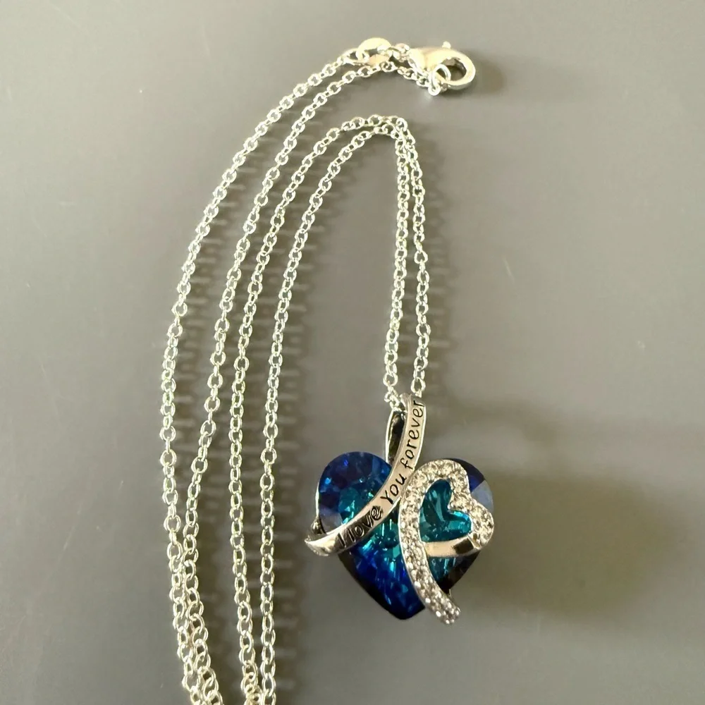 Sterling Silver Heart Topaz Colored Pendant W/ Sterling Plate Chain